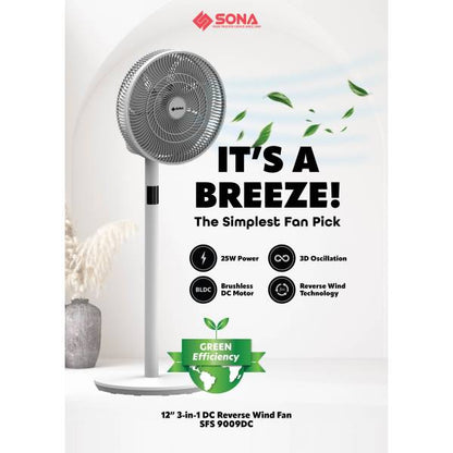 SONA SFS 9009DC 3 -In-1 DC Stand Fan 12"