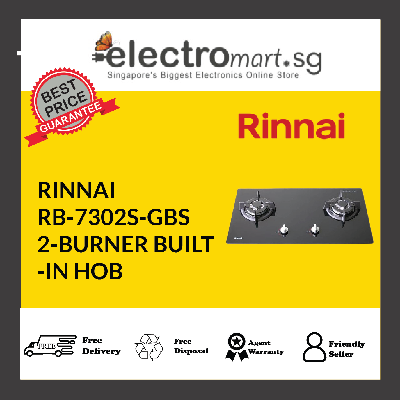 RINNAI RB-7302S-GBS 2-BURNER BUILT -IN HOB