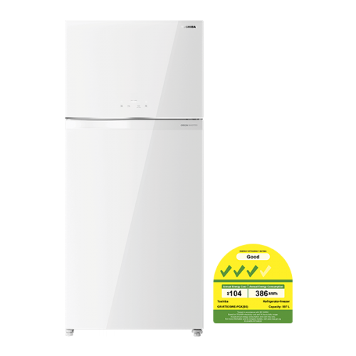 TOSHIBA GR-RT835WE-PGX(B5) Top Mount Freezer Fridge, 597L- White Glass