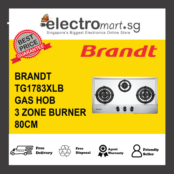 BRANDT TG1783XLB 80cm GAS HOB 3BURNERS