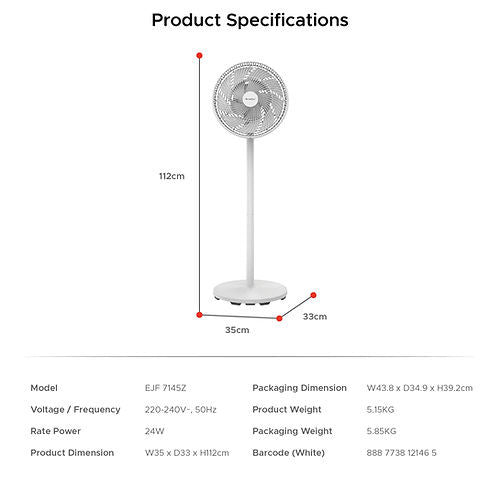 EuropAce EJF7145Z Tatami Fan With Remote 14”