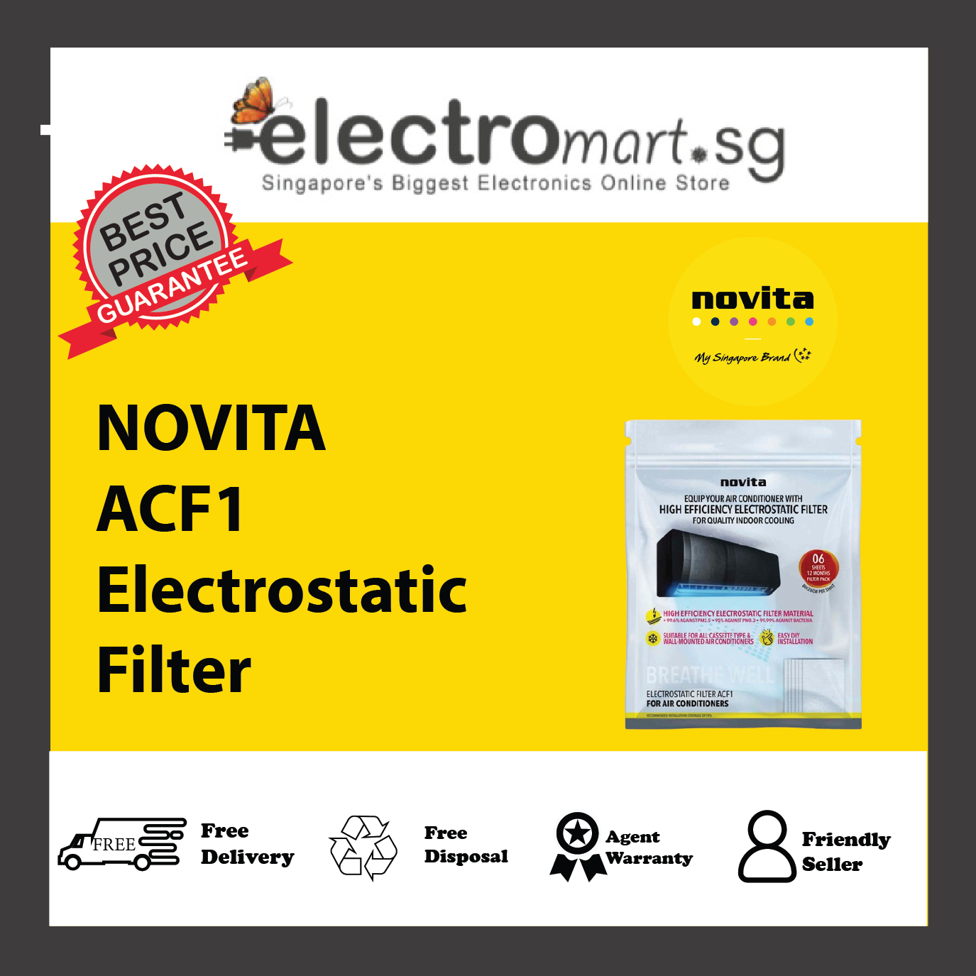 NOVITA ACF1 Electrostatic Filter (For Air Conditioners)