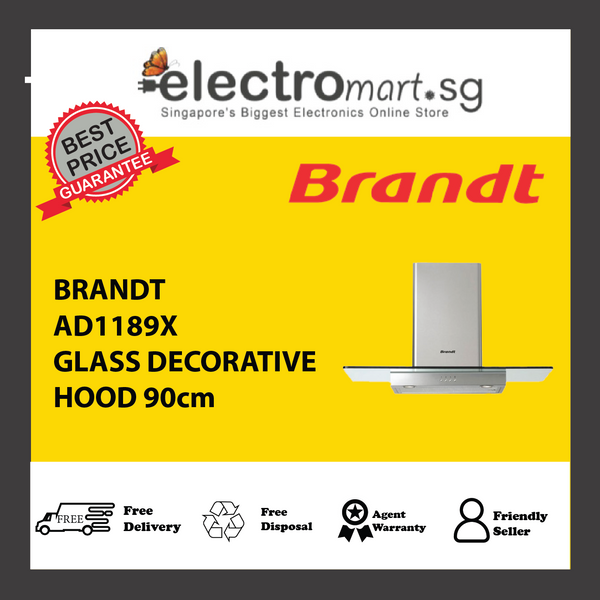 BRANDT AD1189X GLASS DECORATIVE  HOOD 90cm