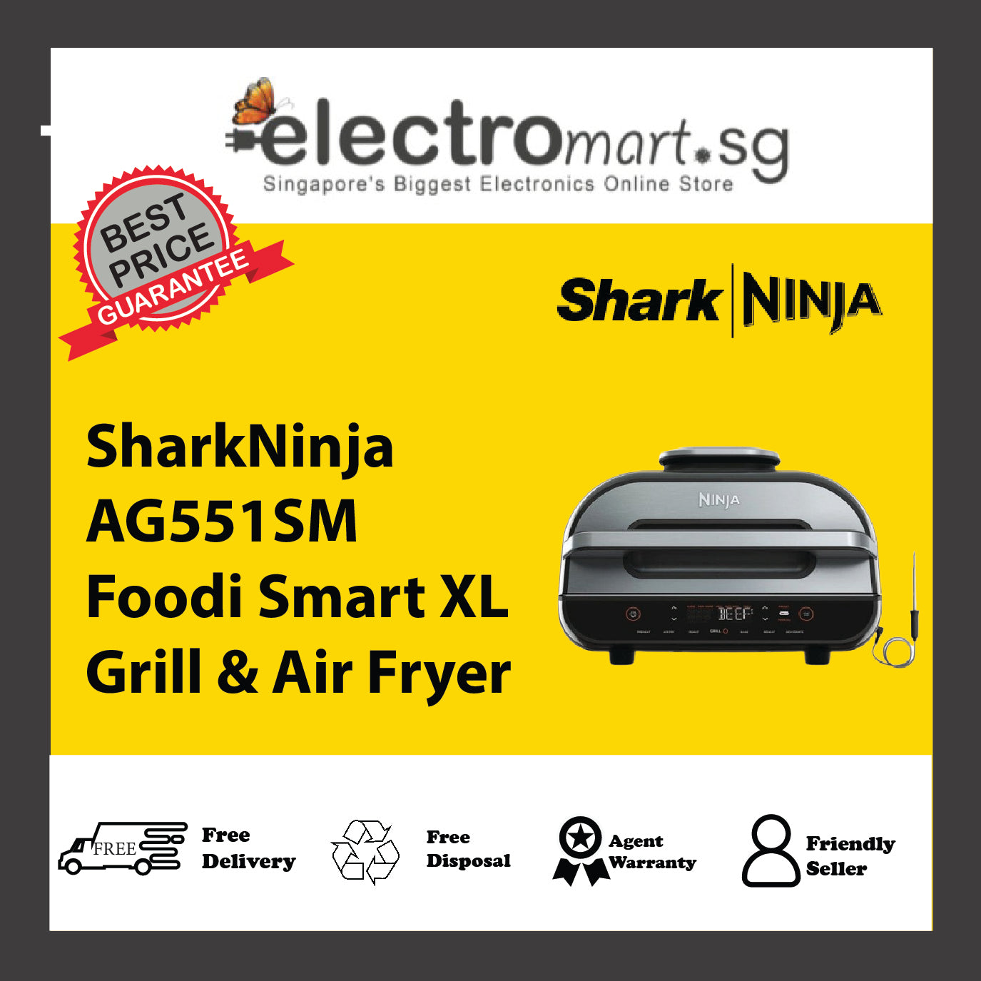 SharkNinja AG551SM Foodi Smart XL Grill & Air Fryer