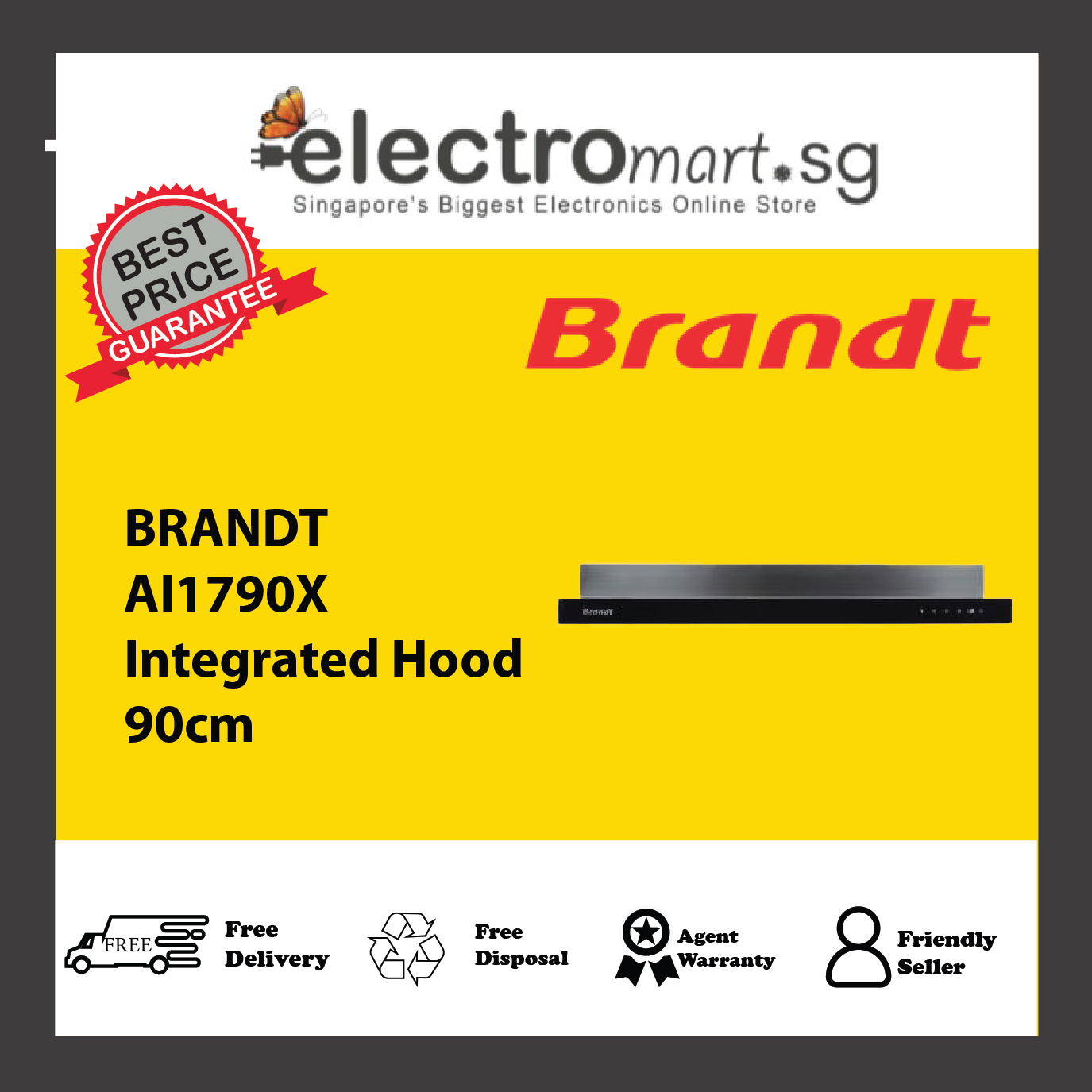 BRANDT AI1790X Integrated Hood Stainless Steel 90cm