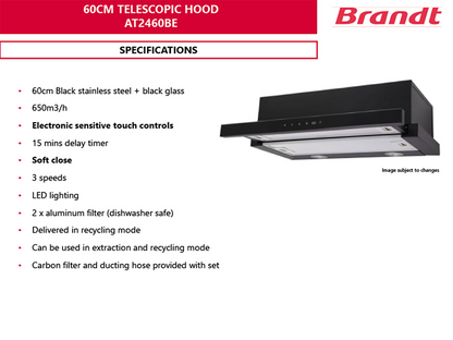 BRANDT AT2460BE Telescopic Hood 60cm