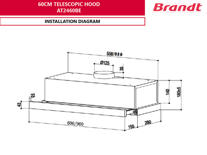 BRANDT AT2460BE Telescopic Hood 60cm