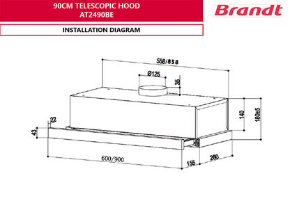 BRANDT AT2490BE Telescopic Hood 90cm