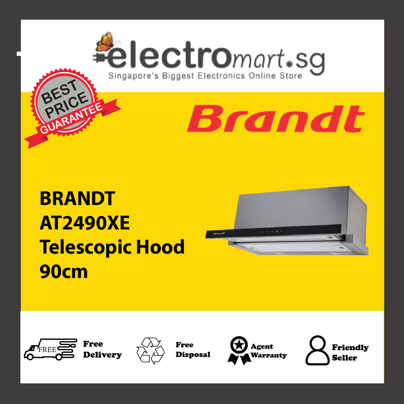 BRANDT AT2490XE Telescopic Hood 90cm
