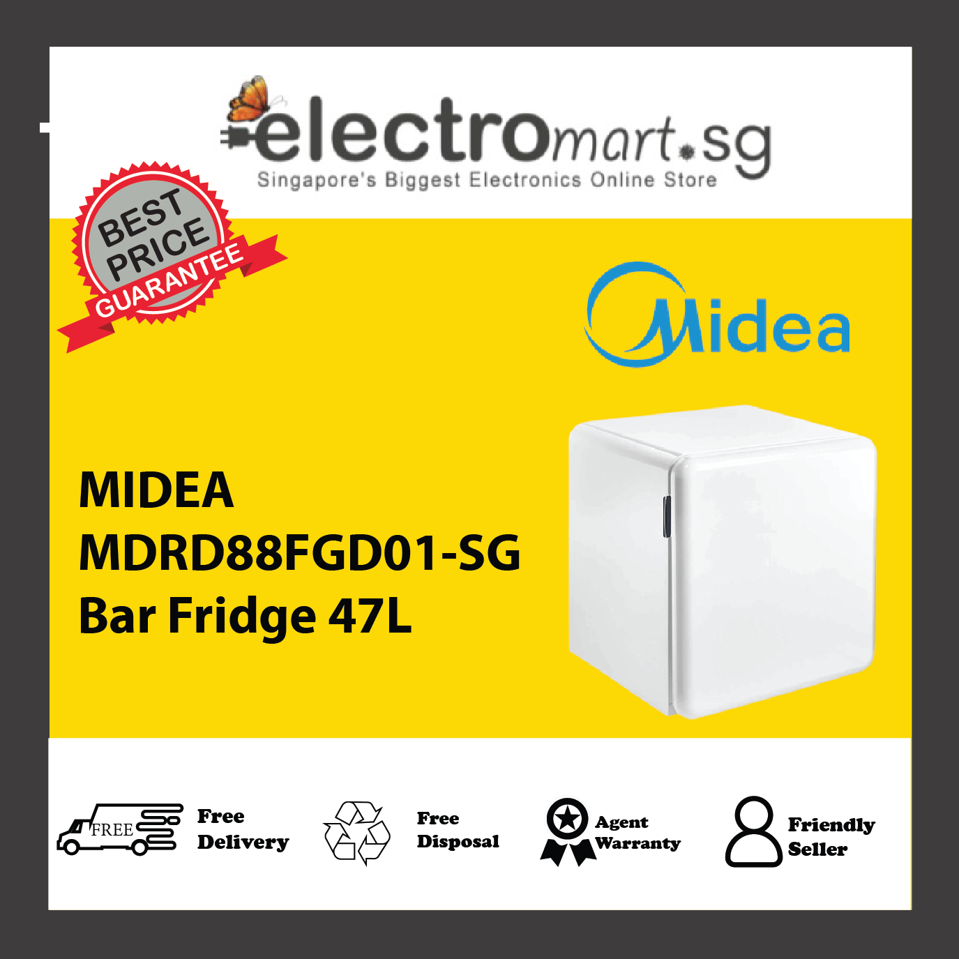 MIDEA MDRD88FGD01-SG Bar Fridge 47L