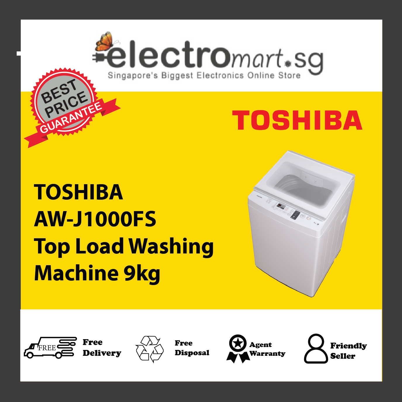 TOSHIBA AW-J1000FS Top Load Washing Machine 9kg