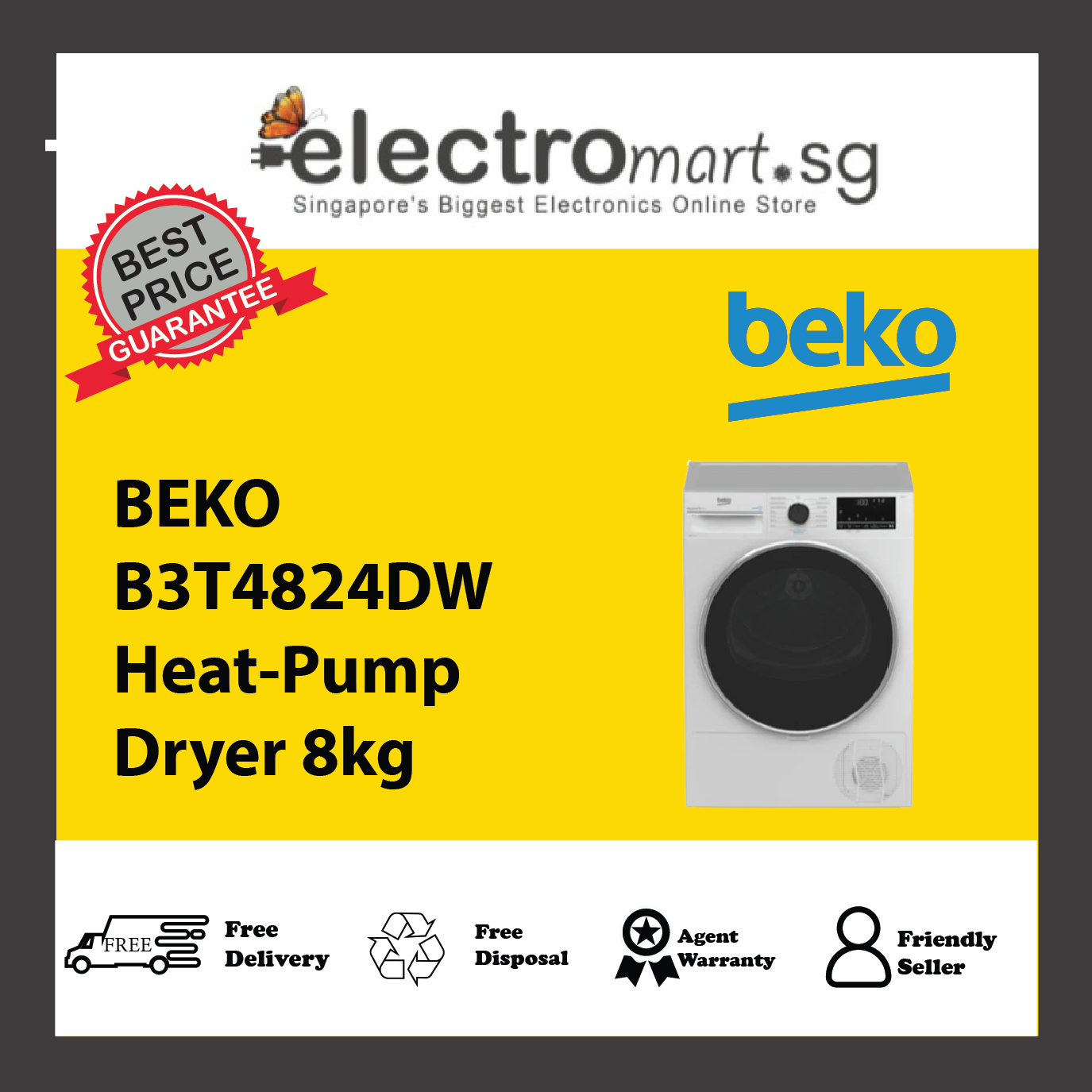 BEKO B3T4824DW Heat-Pump Dryer 8kg