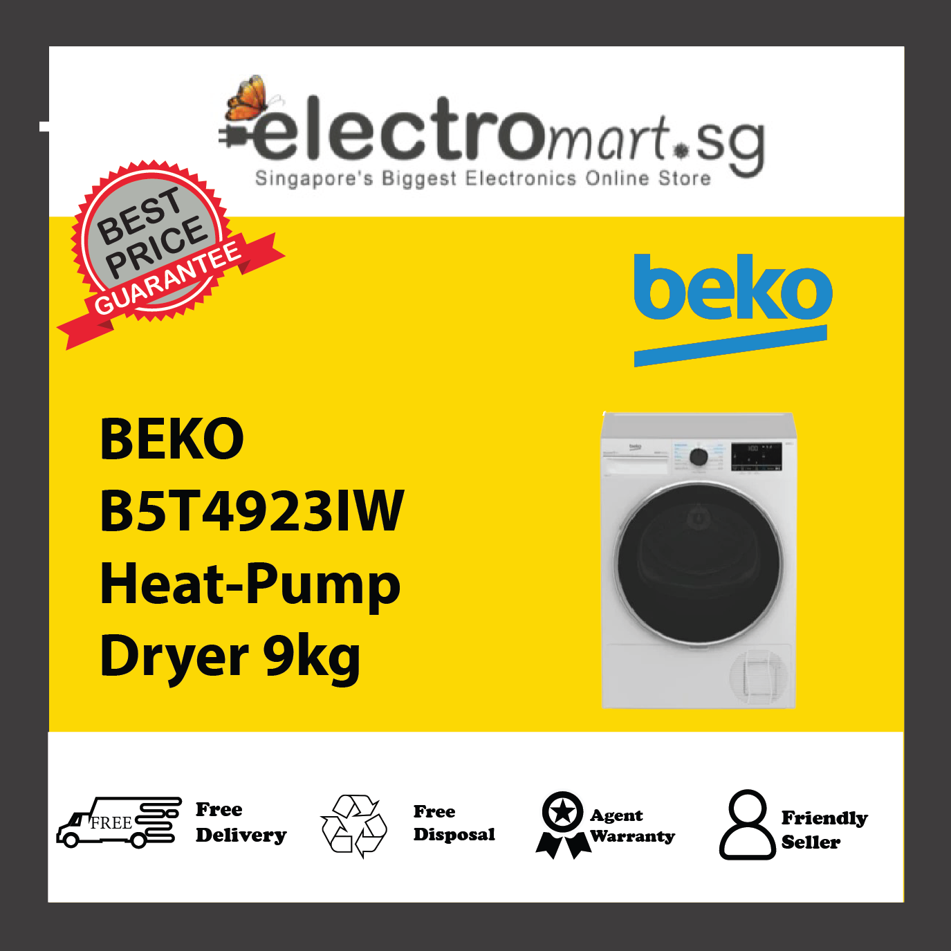 BEKO B5T4923IW Heat-Pump Dryer 9kg