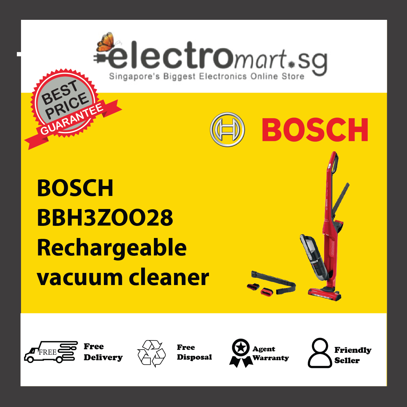 BOSCH BBH 3ZOO28 Series 4 Rechargeable vacuum cleaner Flexxo Gen2 28Vmax ProAnimal Red