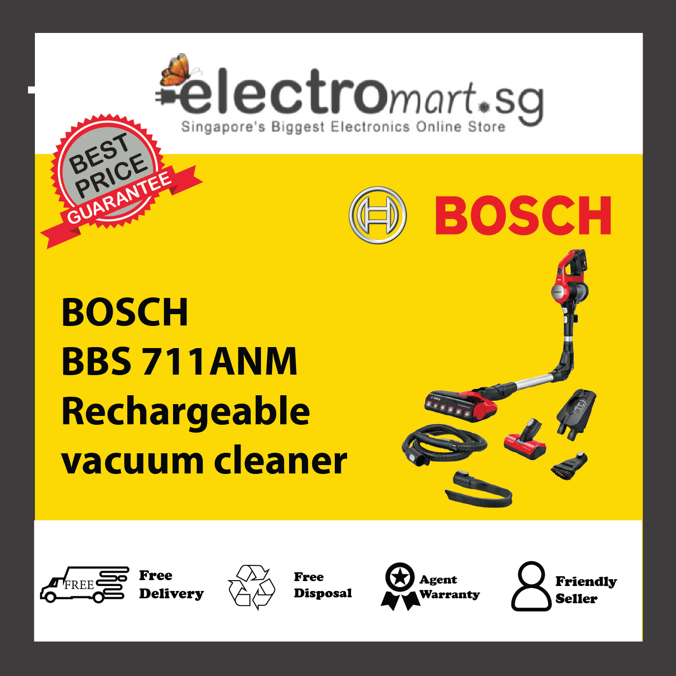 BOSCH BBS 711ANM Rechargeable Vacuum Cleaner Unlimited 7 ProAnimal Red
