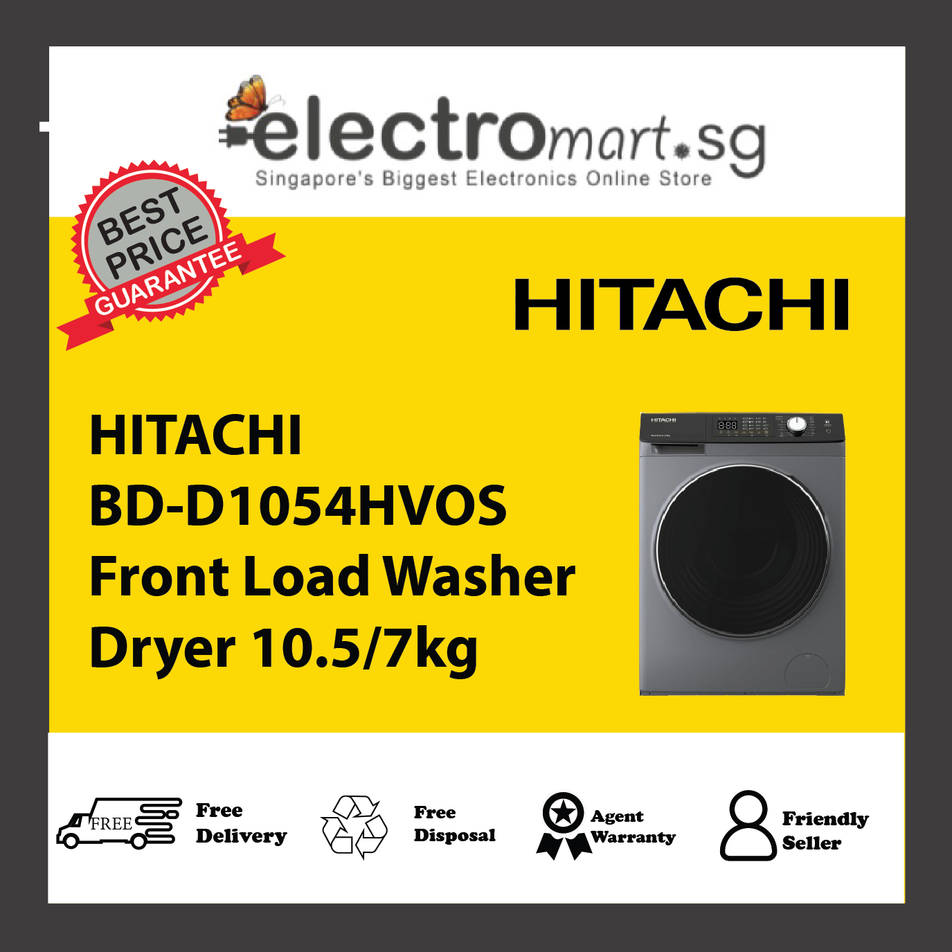 HITACHI BD-D1054HVOS Front Load Washer Dryer 10.5/7kg