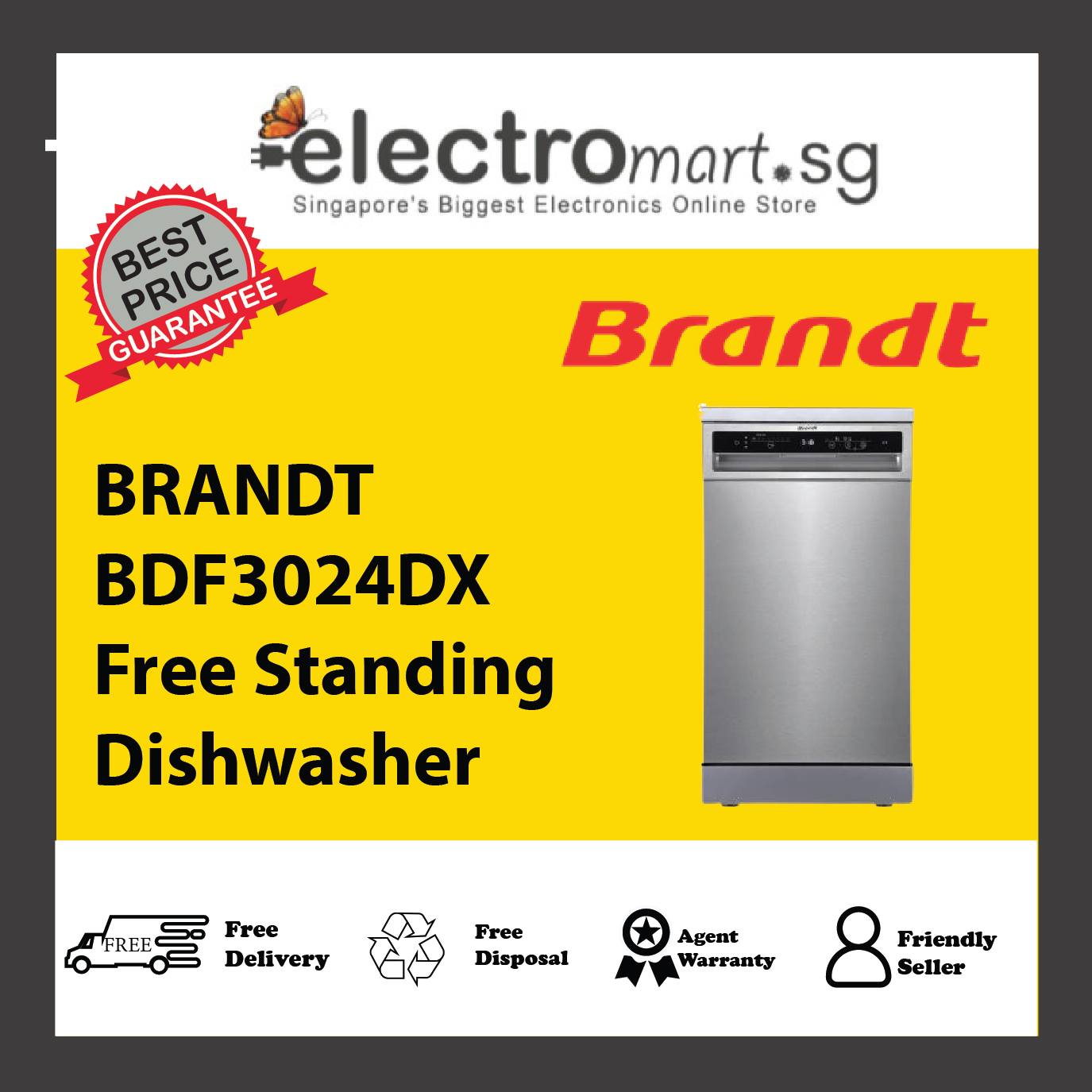 BRANDT BDF3024DX Free Standing Dishwasher