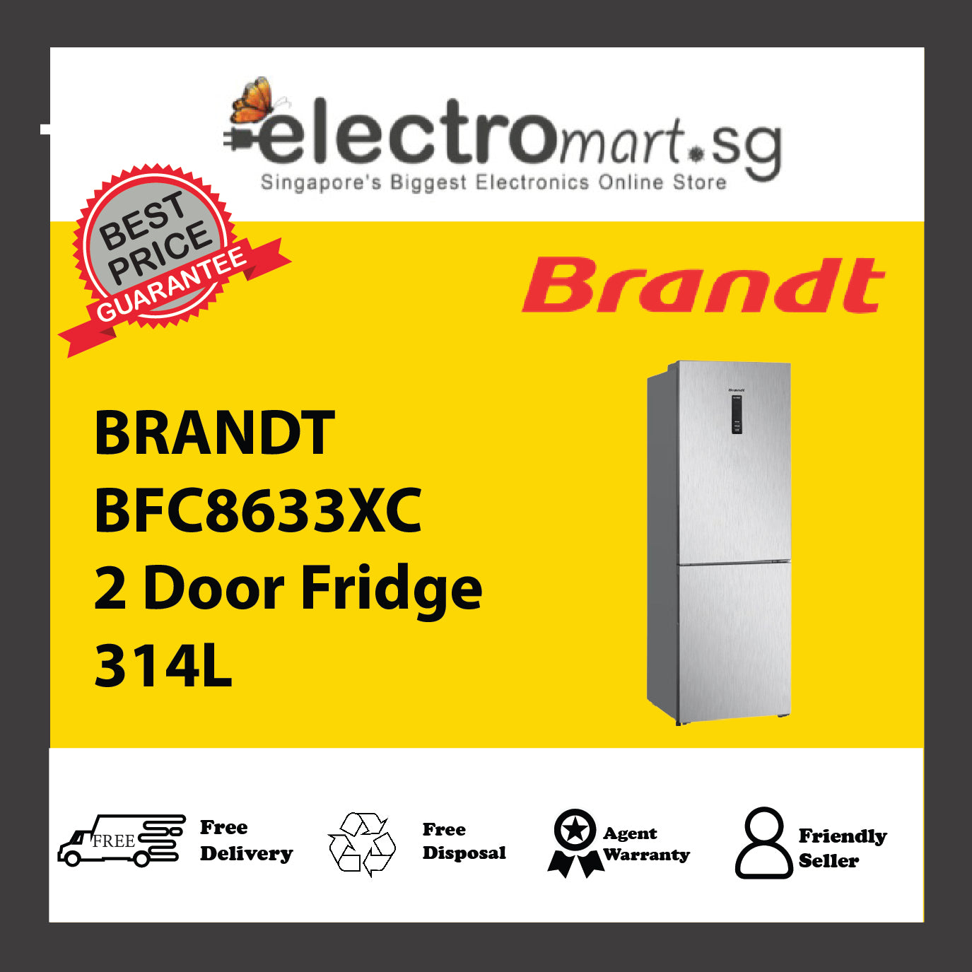 BRANDT BFC8633XC 2 Door Fridge 314L