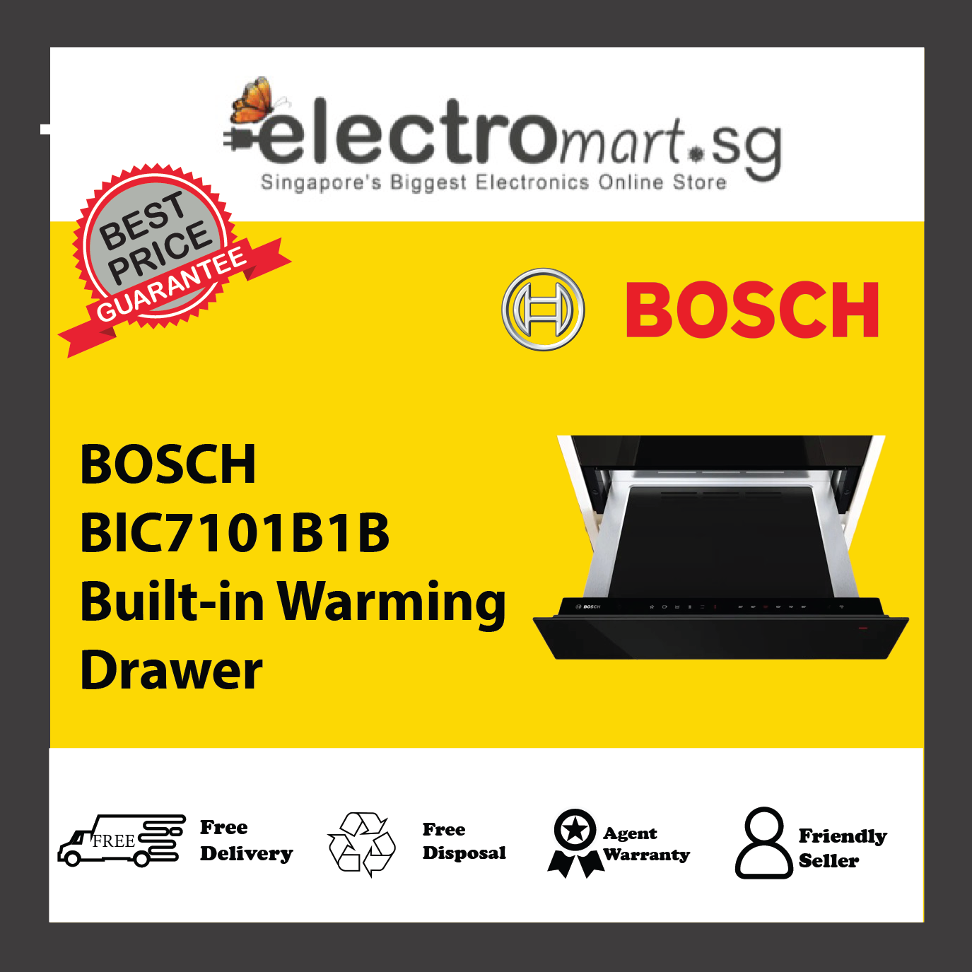 BOSCH BIC7101B1B Series 8 Built-in warming drawer 60 x 14 cm Black