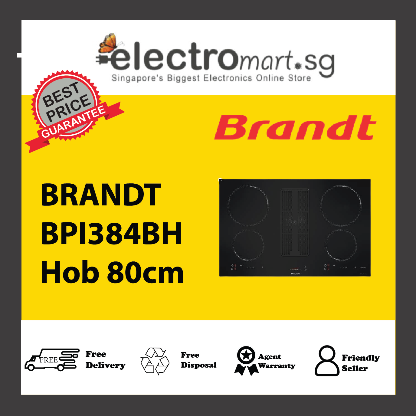 BRANDT BPI384BH Induction Hob  80cm