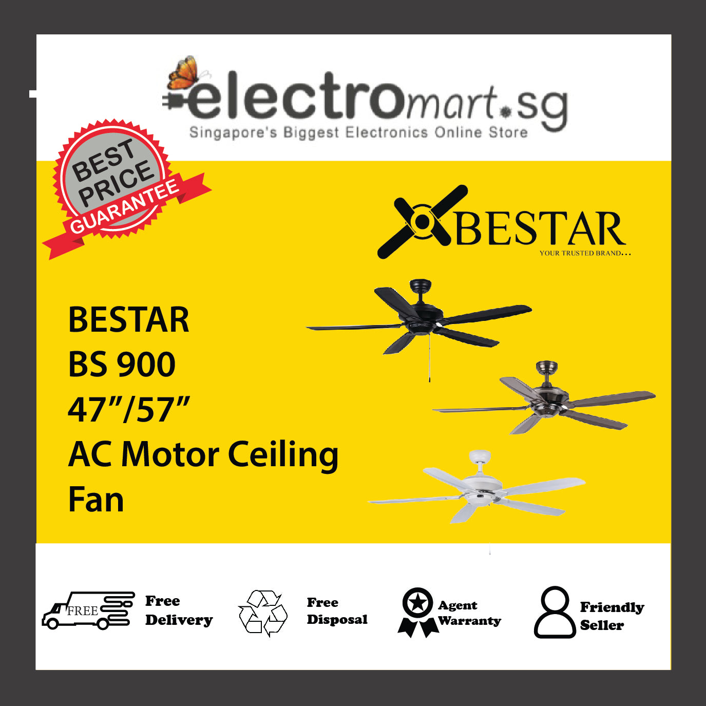 BESTAR BS 900 47”/57” AC Motor Ceiling  Fan