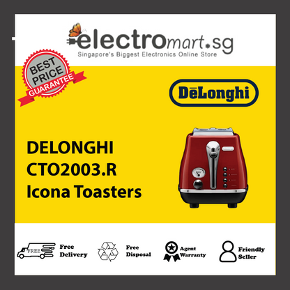 DELONGHI CTO2003.R 2-slice Icona toaster in rich red