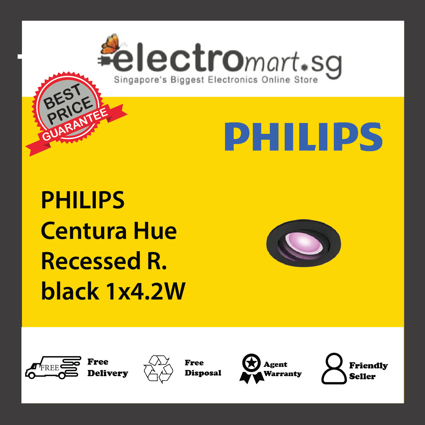 PHILIPS Centura Hue Recessed R. black 1x4.2W
