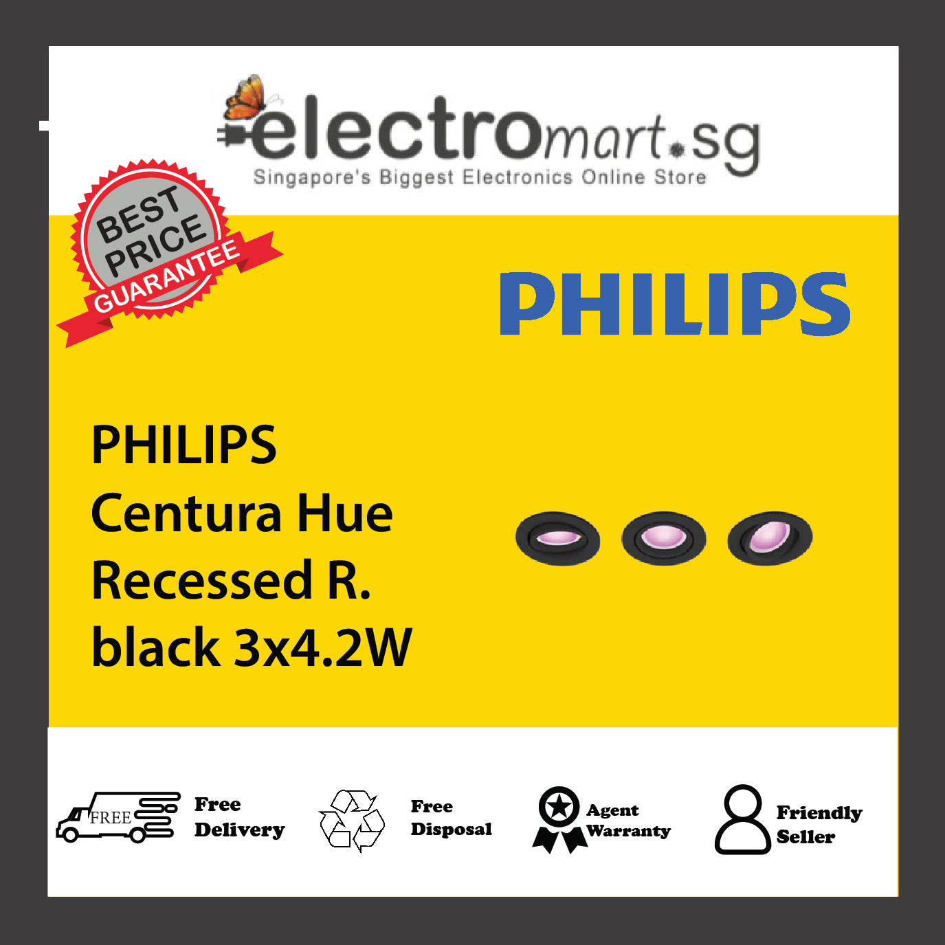 PHILIPS Centura Hue Recessed R. black 3x4.2W