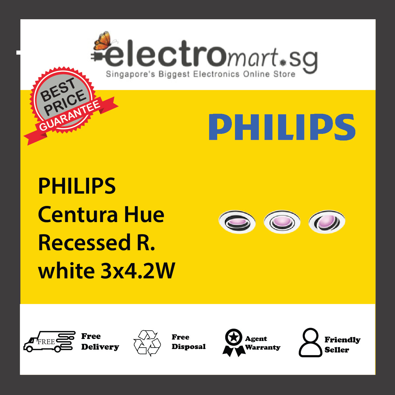 PHILIPS Centura Hue Recessed R. white 3x4.2W