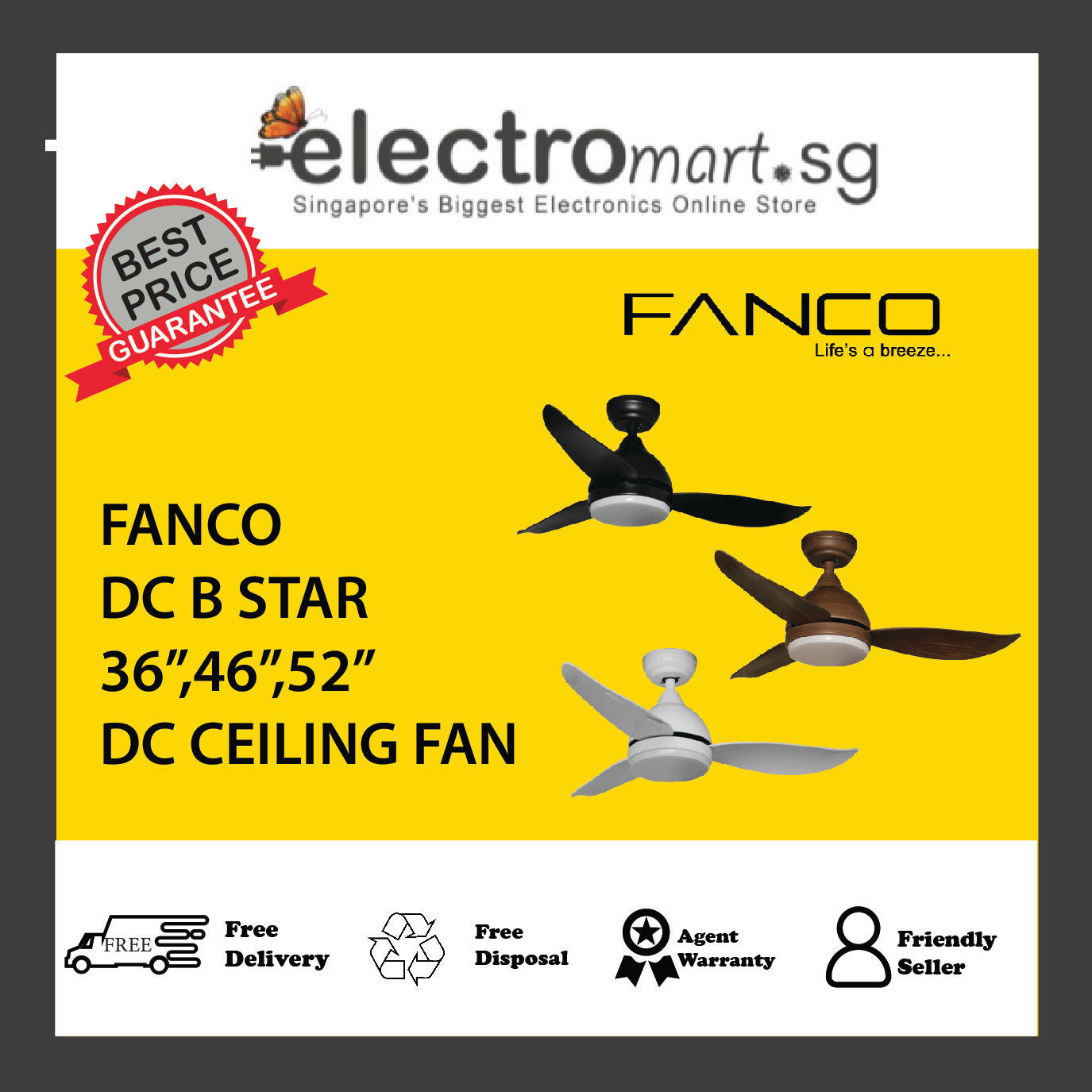 FANCO DC B STAR 36”,46”,52” DC CEILING FAN