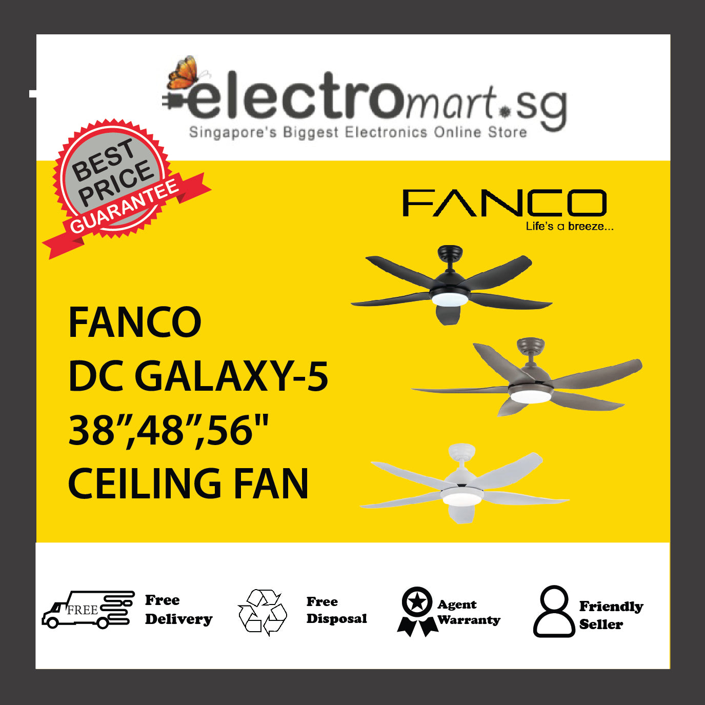 FANCO DC GALAXY-5 38”,48”,56" CEILING FAN
