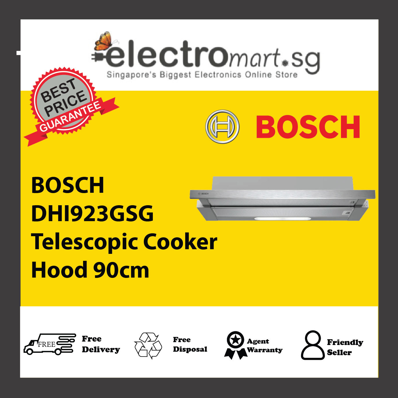 BOSCH DHI923GSG Series 4 Telescopic Cooker Hood 90cm