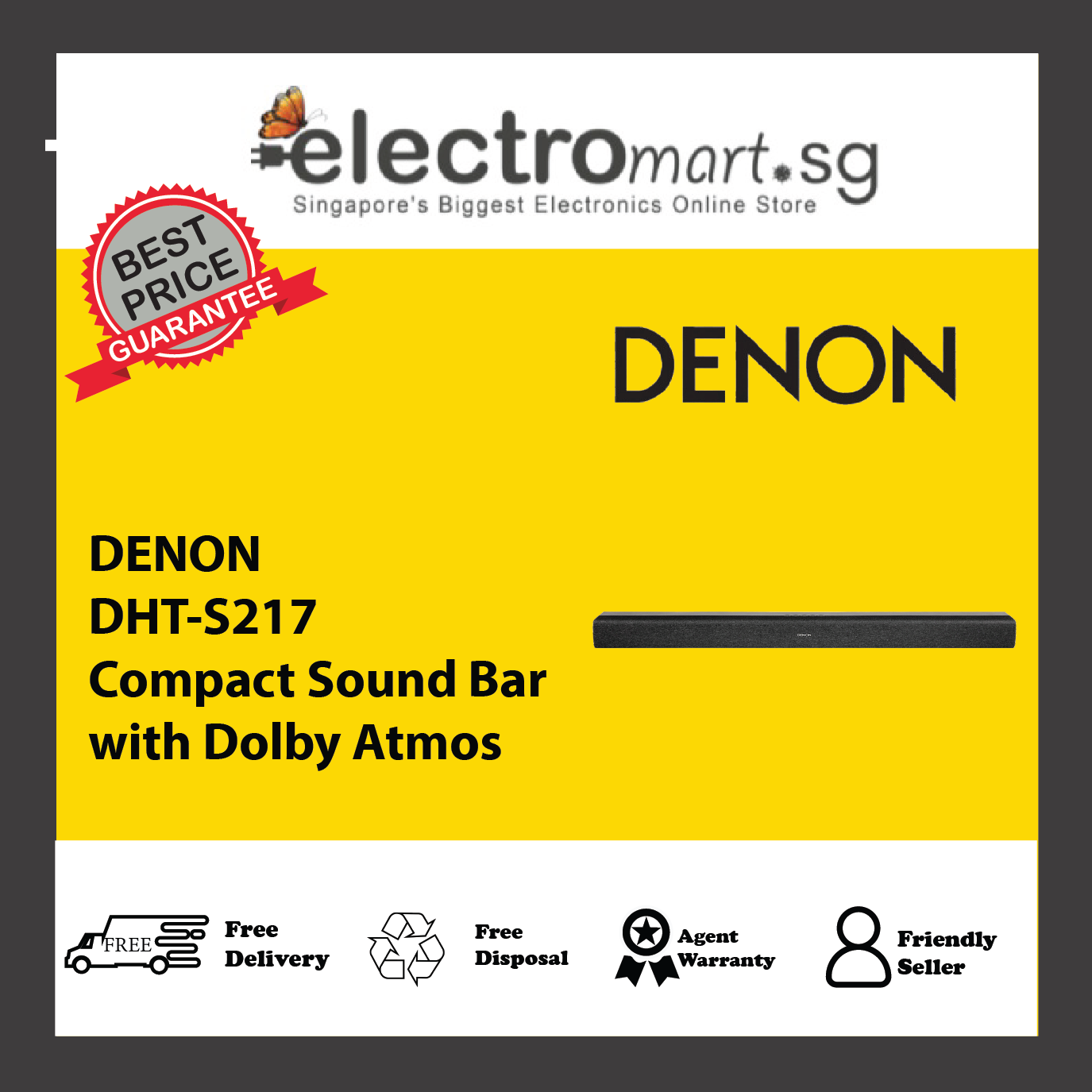 DENON DHT-S217 Compact Sound Bar with Dolby Atmos