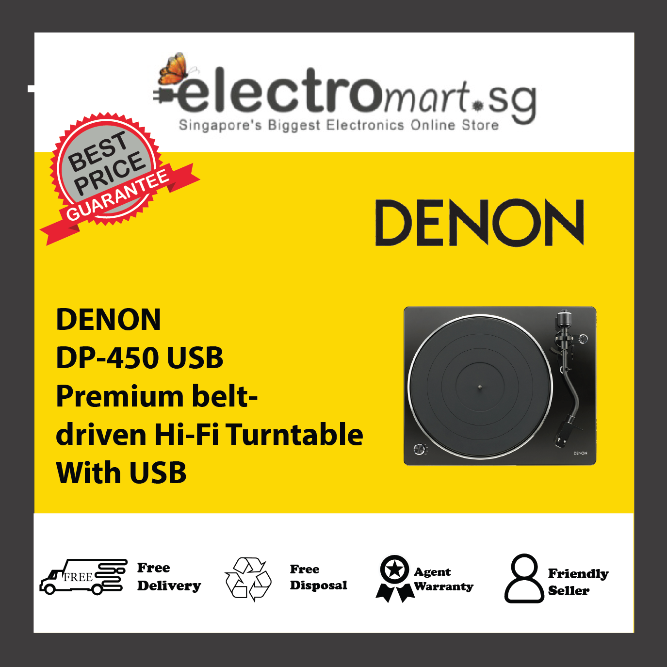 DENON DP-450 USB Premium belt- driven Hi-Fi Turntable With USB