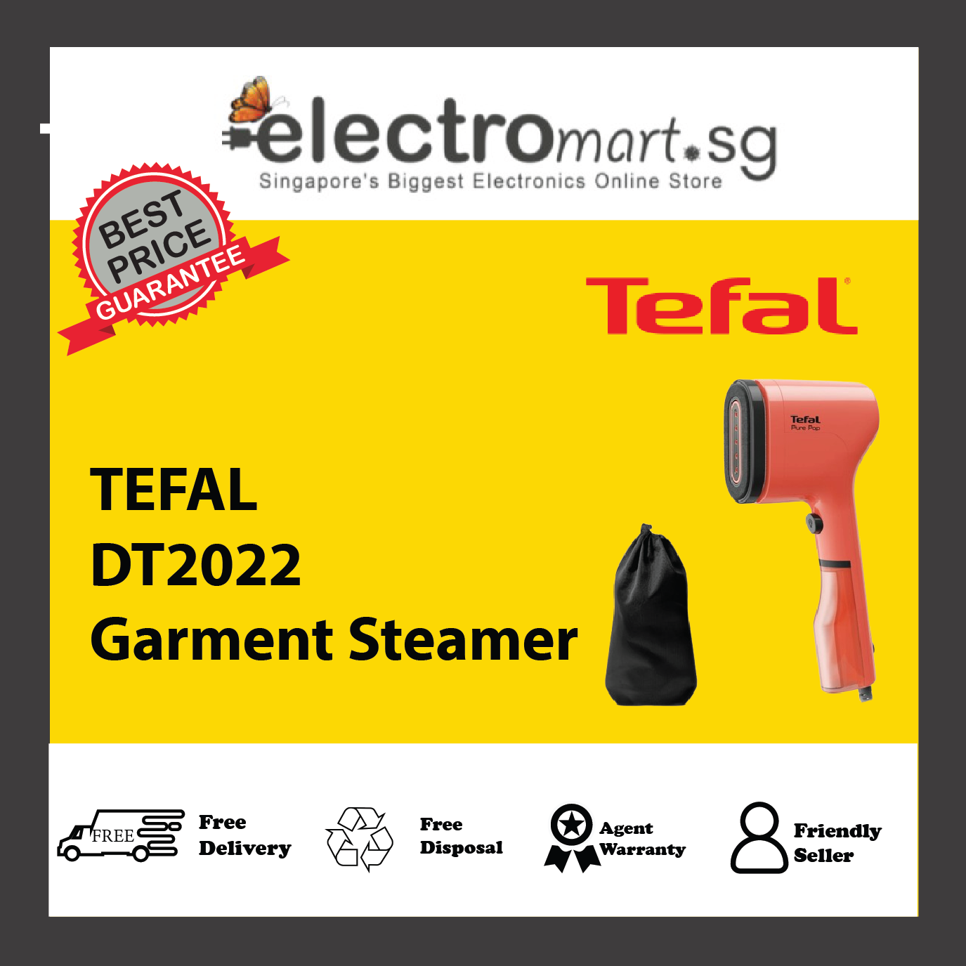 TEFAL DT2022 Pure Pop Handheld Garment Steamer - Red