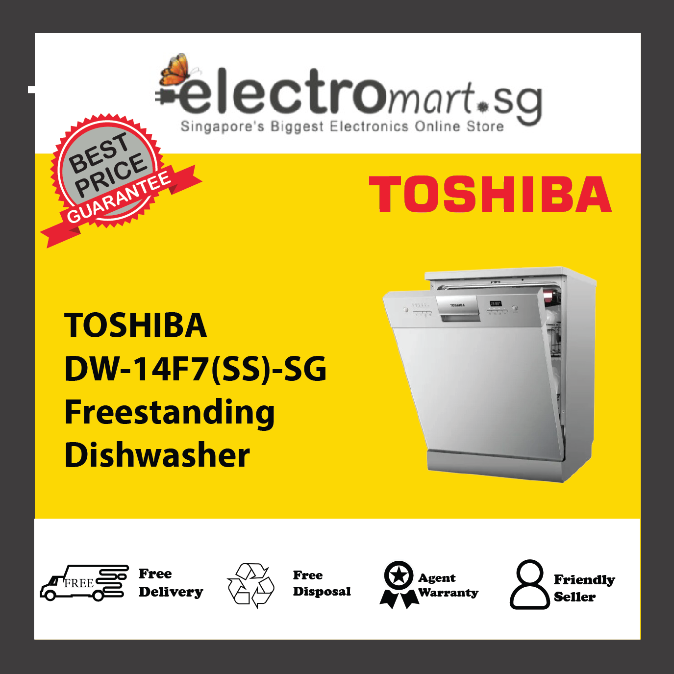 TOSHIBA DW-14F7(SS)-SG Freestanding Dishwasher