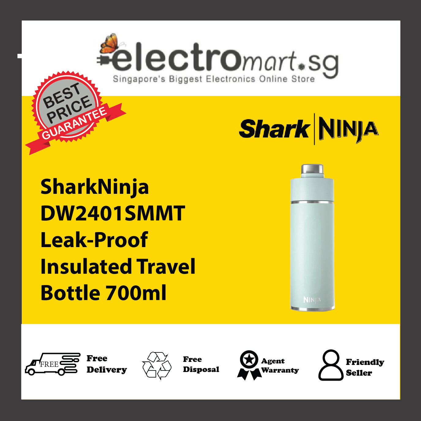 SharkNinja DW2401SMMT Leak-Proof Insulated Travel Bottle 700ml