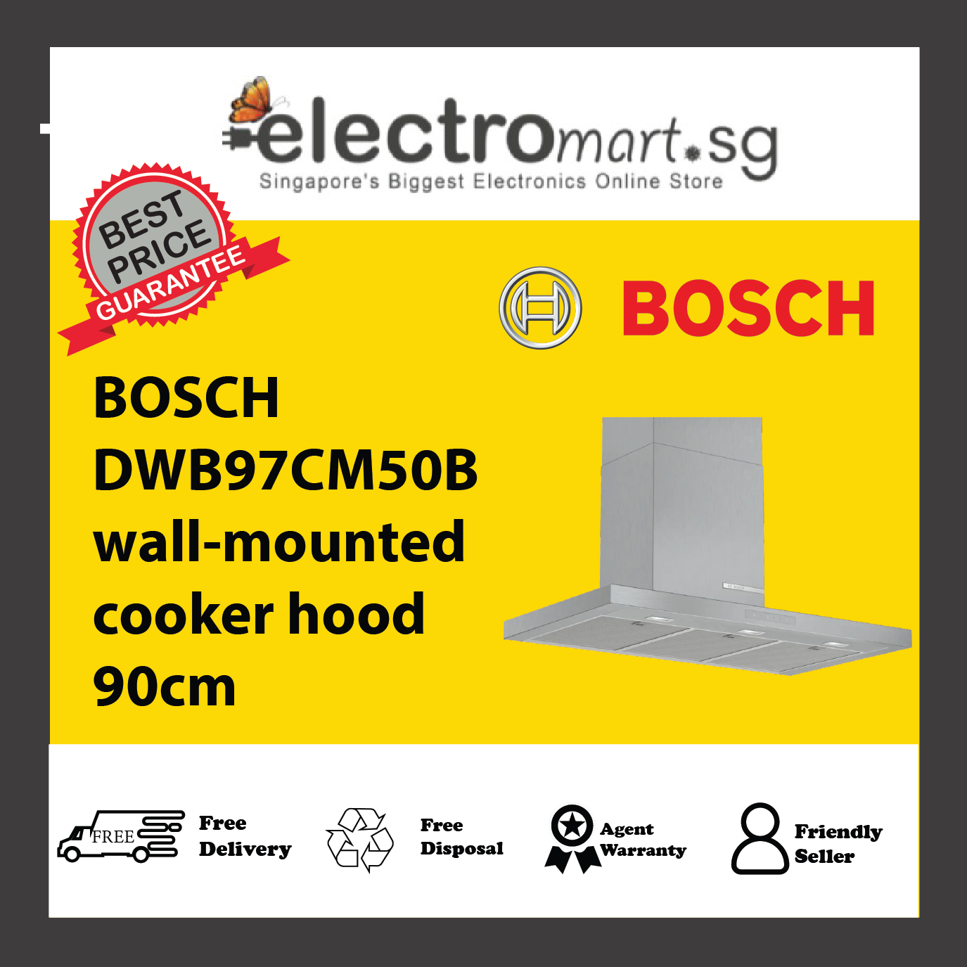 BOSCH DWB97CM50B Series 6 Wall-mounted cooker hood 90cm Stainless steel