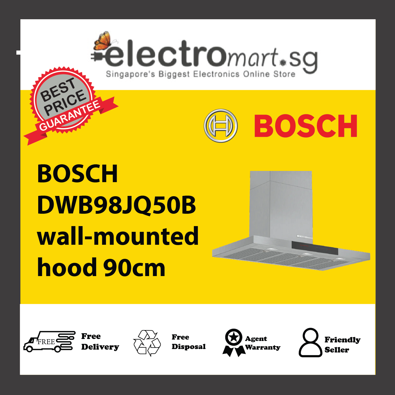 BOSCH DWB98JQ50B Series 6 Wall-mounted Hood 90 cm Stainless steel