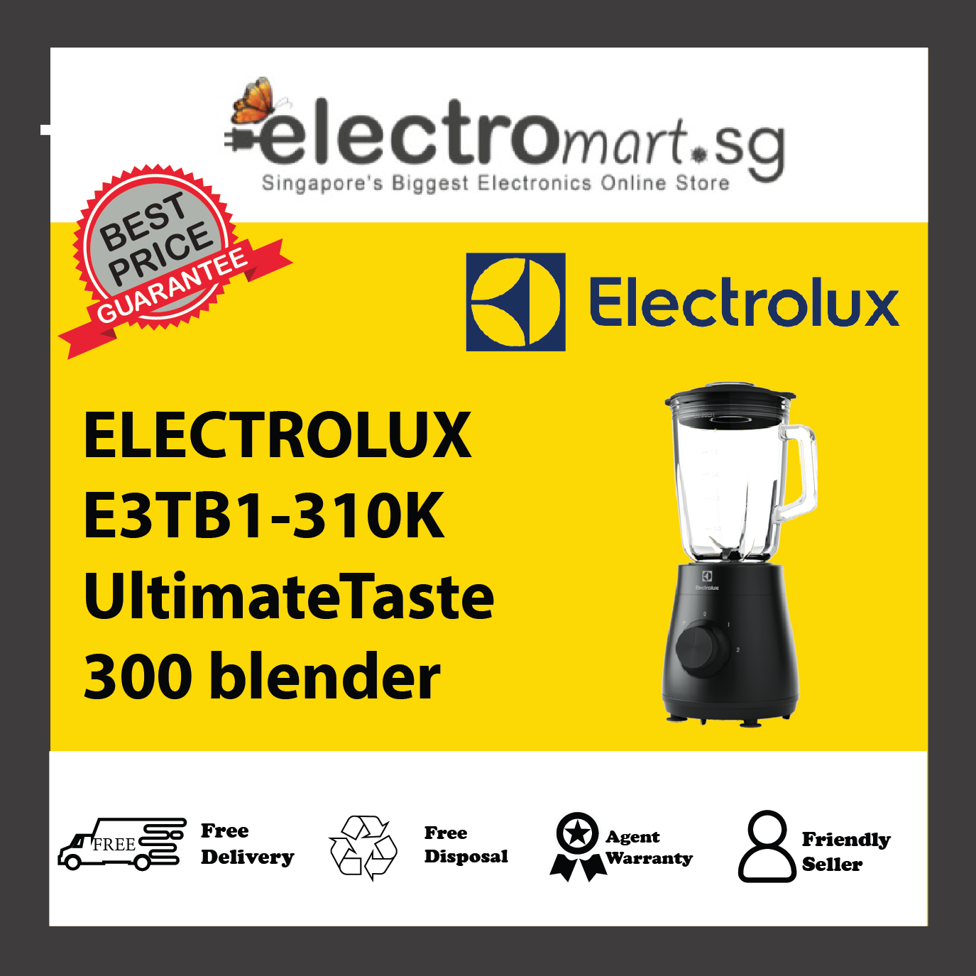 ELECTROLUX E3TB1-310K 500 watt UltimateTaste 300 blender with 2 speeds