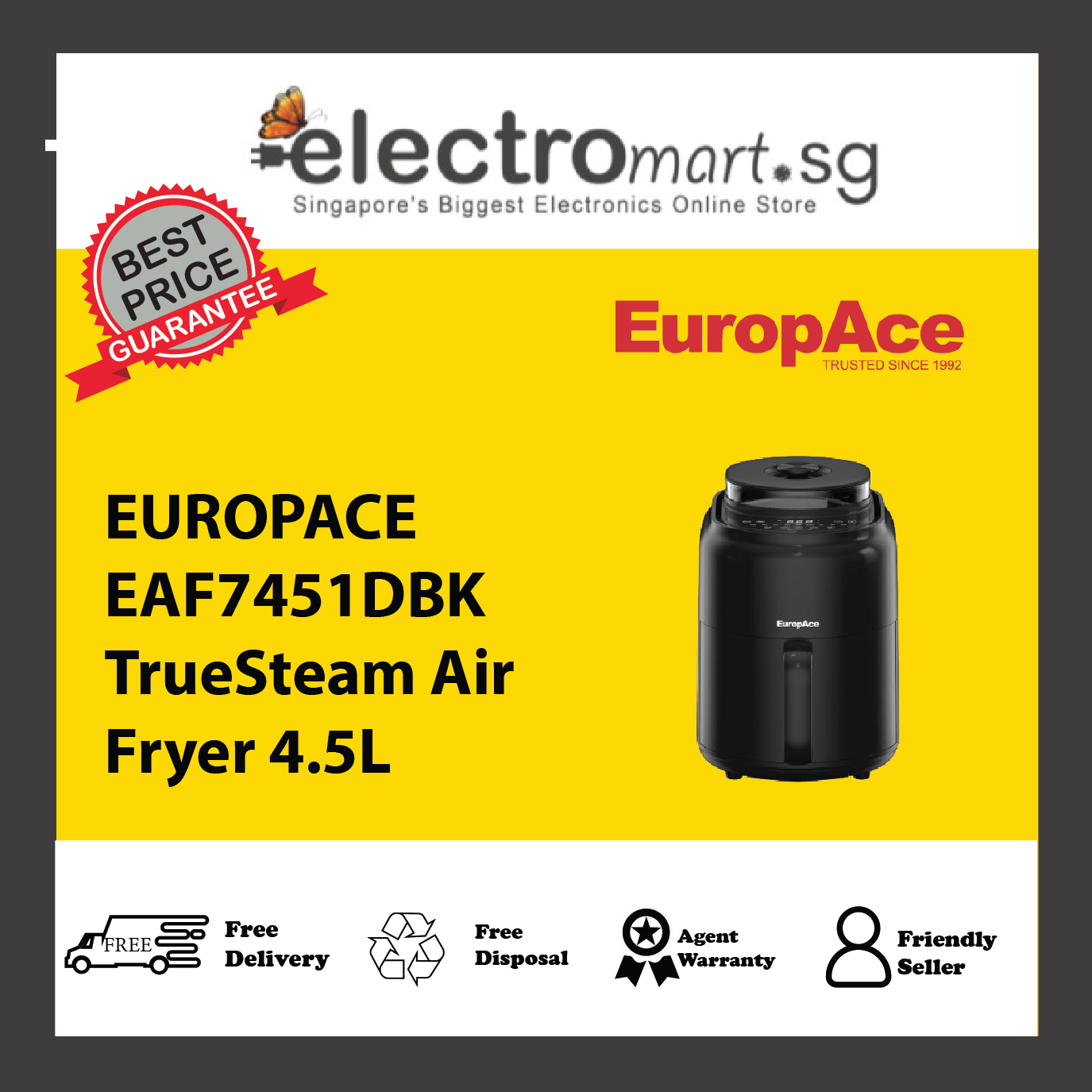 EUROPACE EAF7451DBK TrueSteam Air Fryer 4.5L