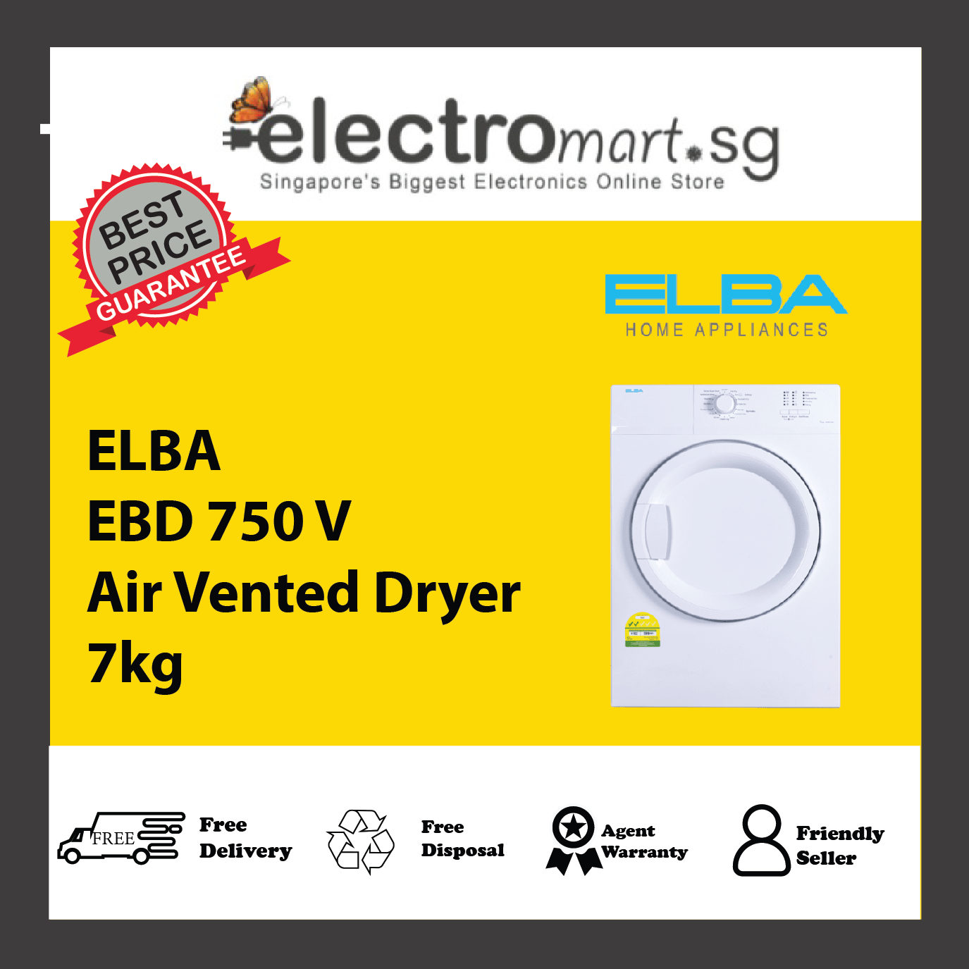 ELBA EBD 750 V Air Vented Dryer 7kg