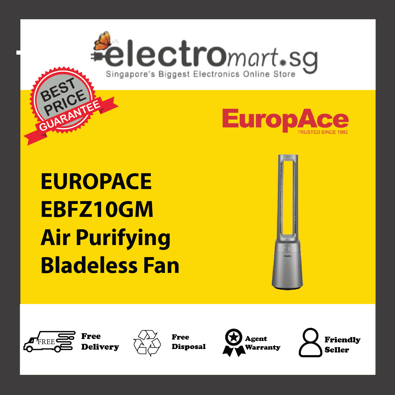 EUROPACE EBFZ10GM Air Purifying Bladeless Fan