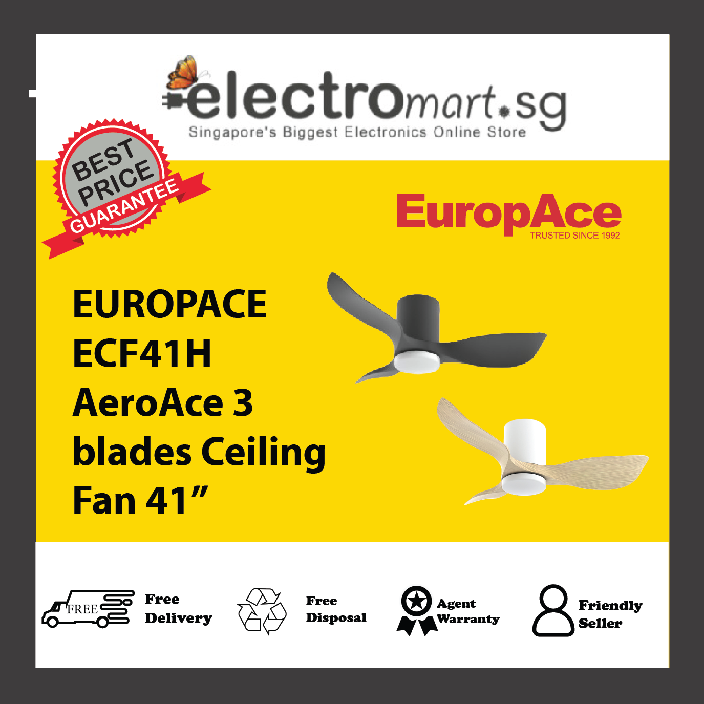 EUROPACE ECF41H AeroAce 3 blades Ceiling Fan 41”