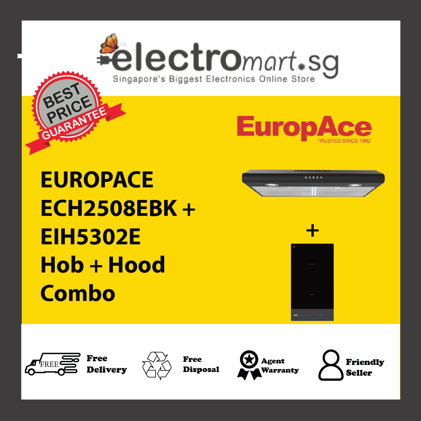 EUROPACE ECH2508EBK + EIH5302E Hob + Hood  Combo