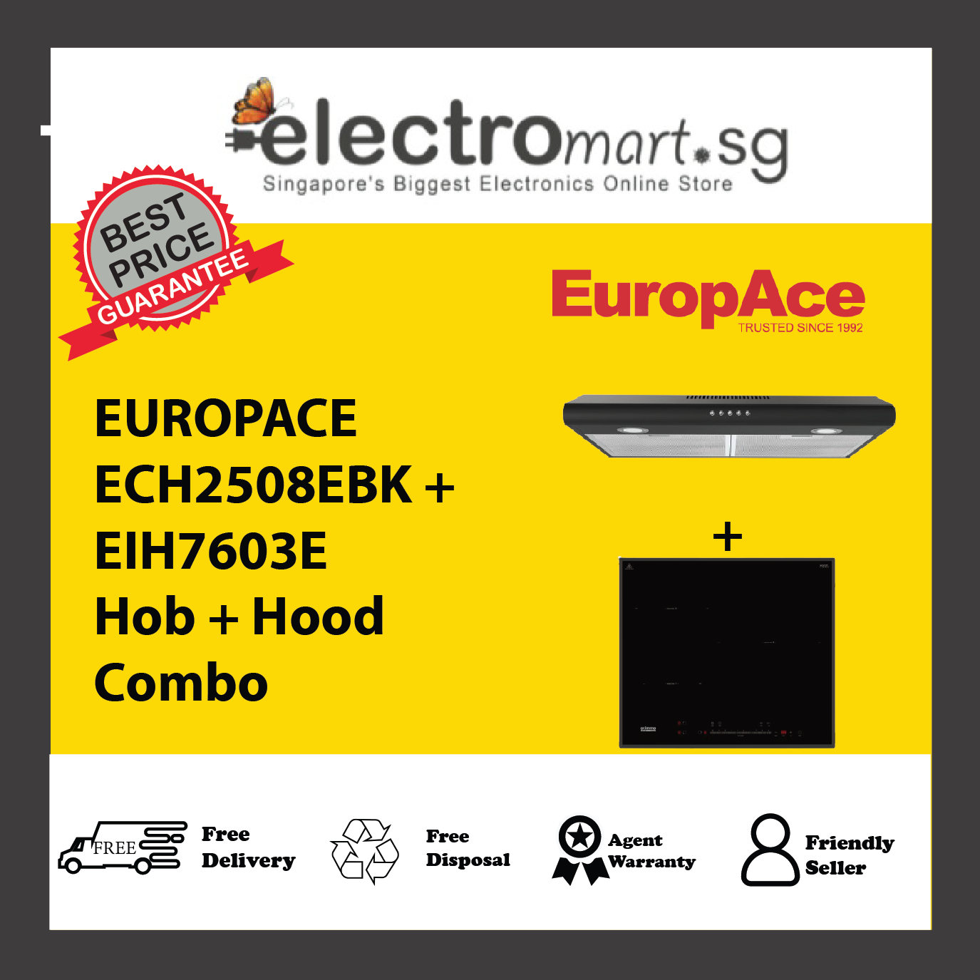 EUROPACE ECH2508EBK + EIH7603E Hob + Hood  Combo