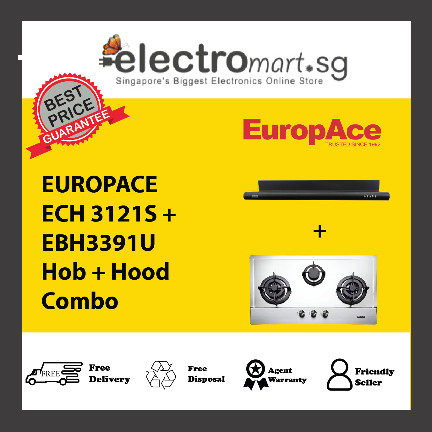 EUROPACE ECH 3121S + EBH3391U Hob + Hood  Combo