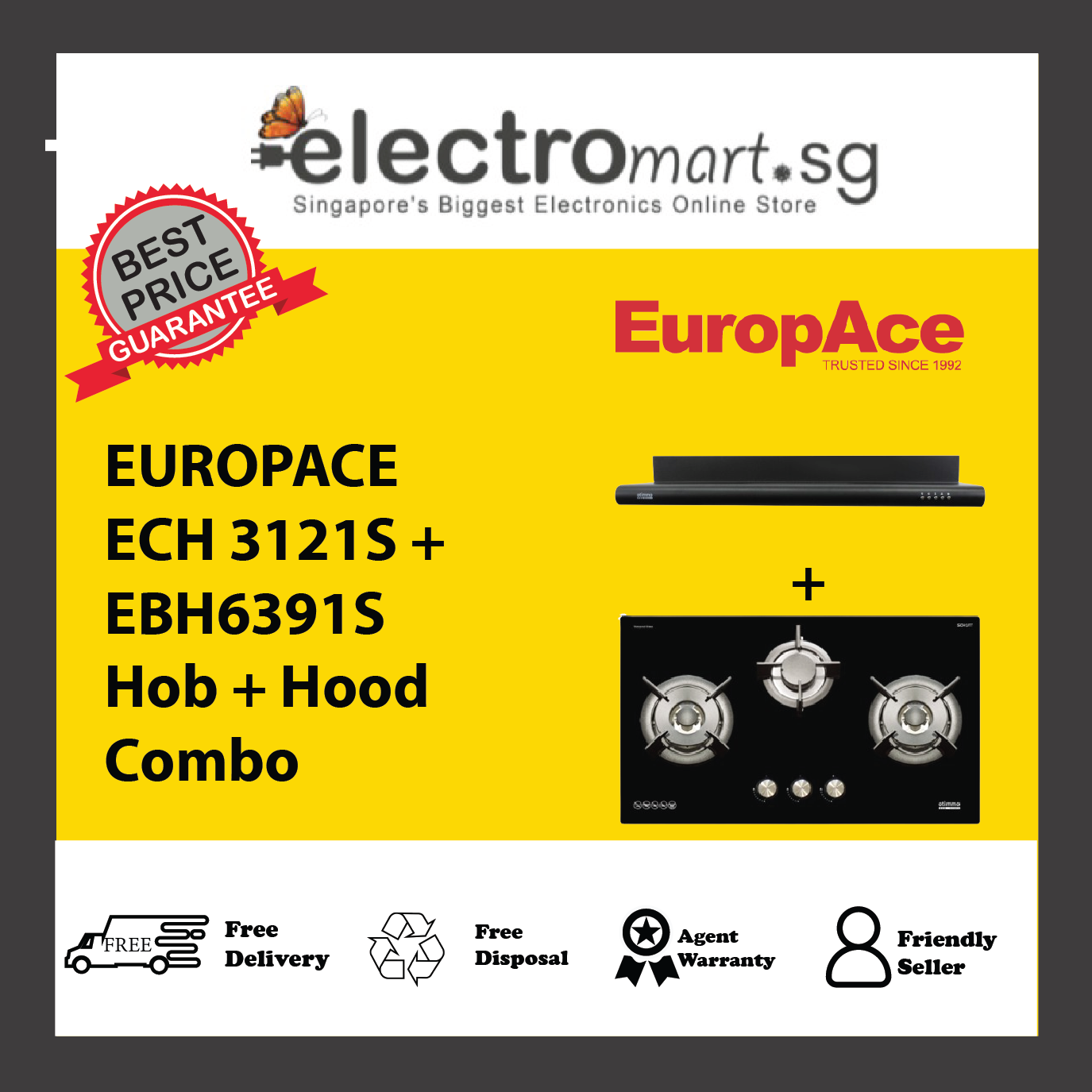 EUROPACE ECH 3121S + EBH6391S Hob + Hood  Combo