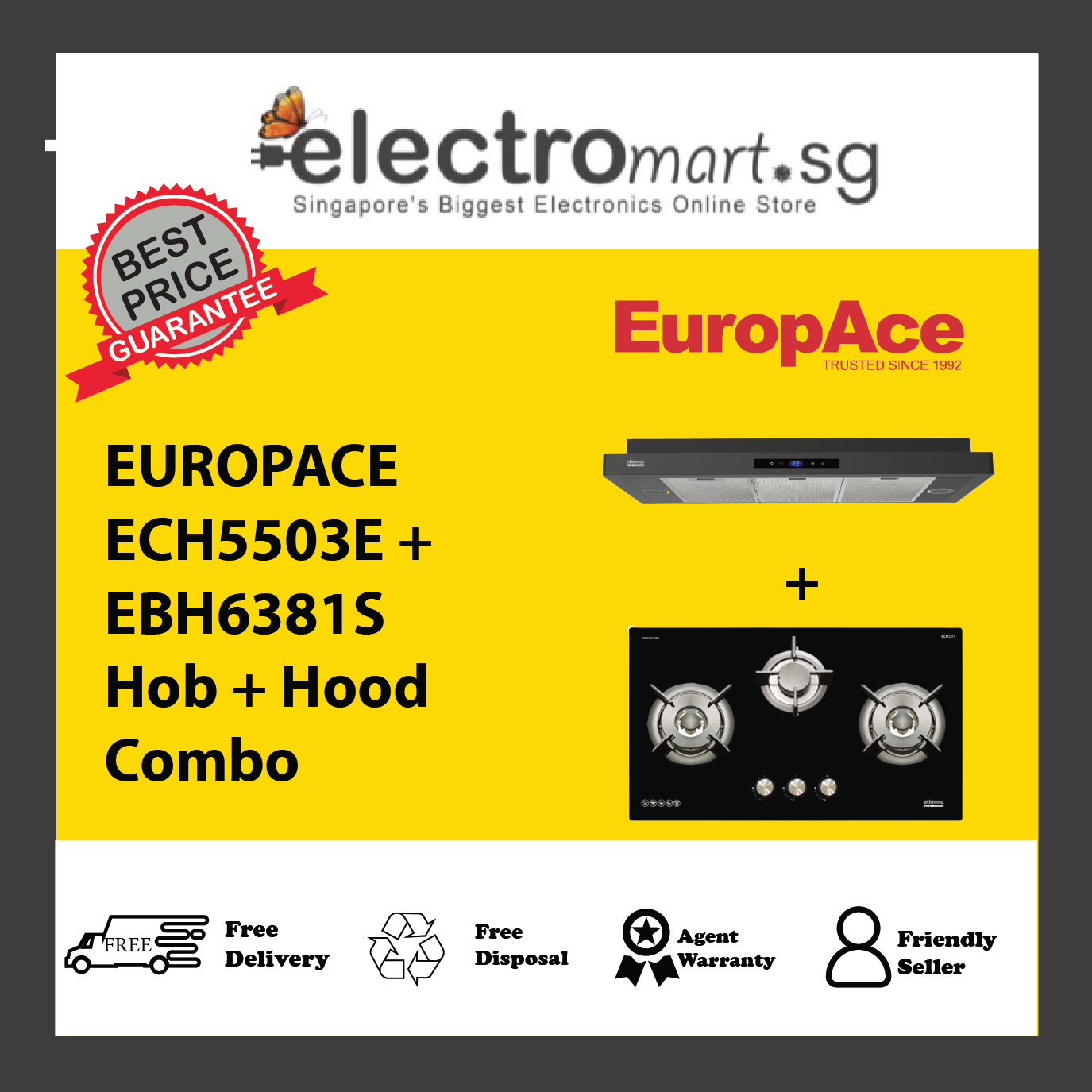 EUROPACE ECH5503E + EBH6381S Hob + Hood  Combo