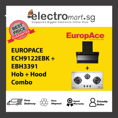 EUROPACE ECH9122EBK + EBH3391 Hob + Hood  Combo